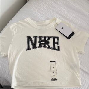 Nike Womens Cream Crop Top with Black Logo
